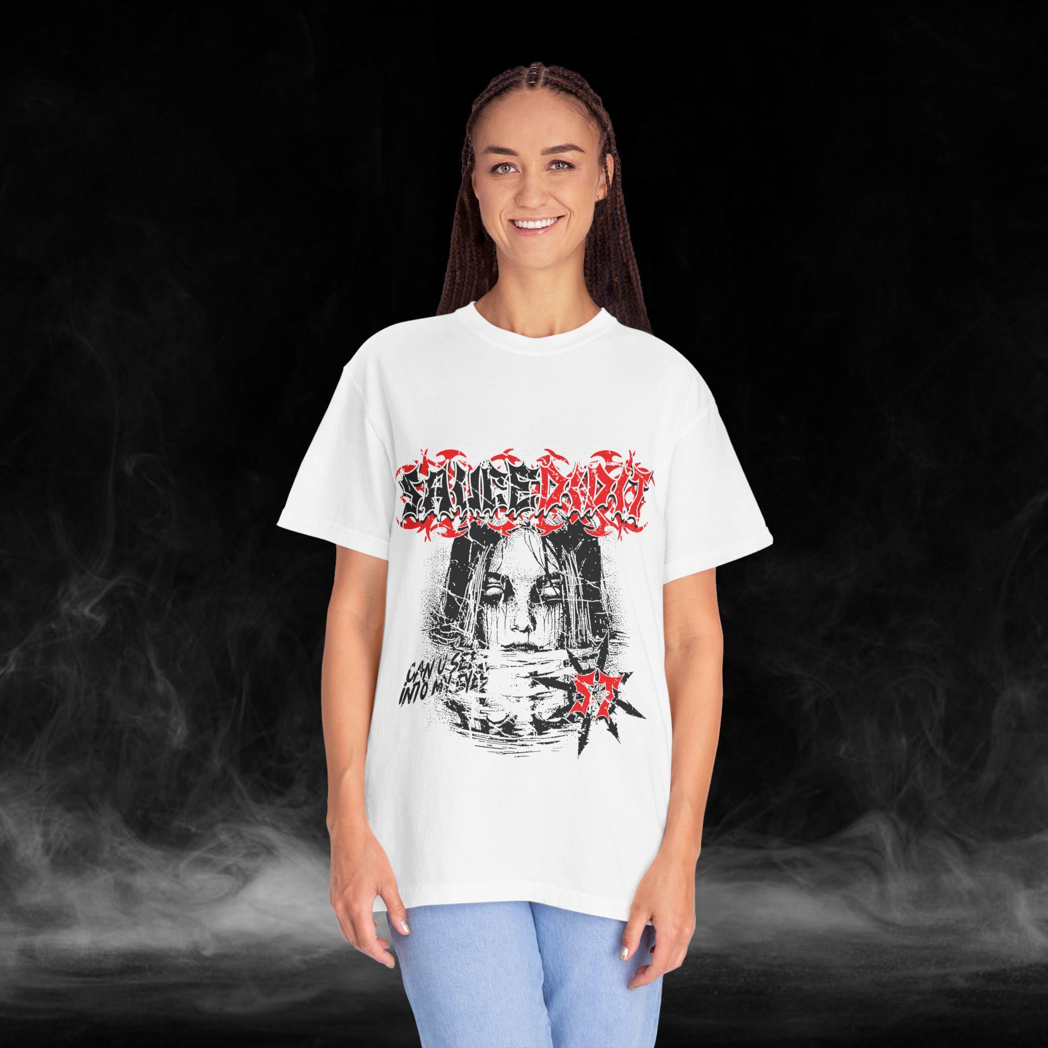 Indigo 'Can U See My Eyes' T-Shirt: Unisex Garment-Dyed Cotton Tee