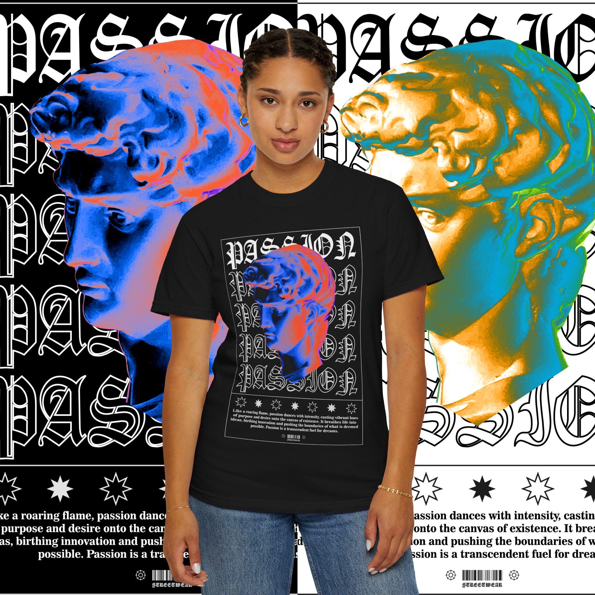 Garment-Dyed Cotton Graphic Tee: Passion Unisex T-Shirt