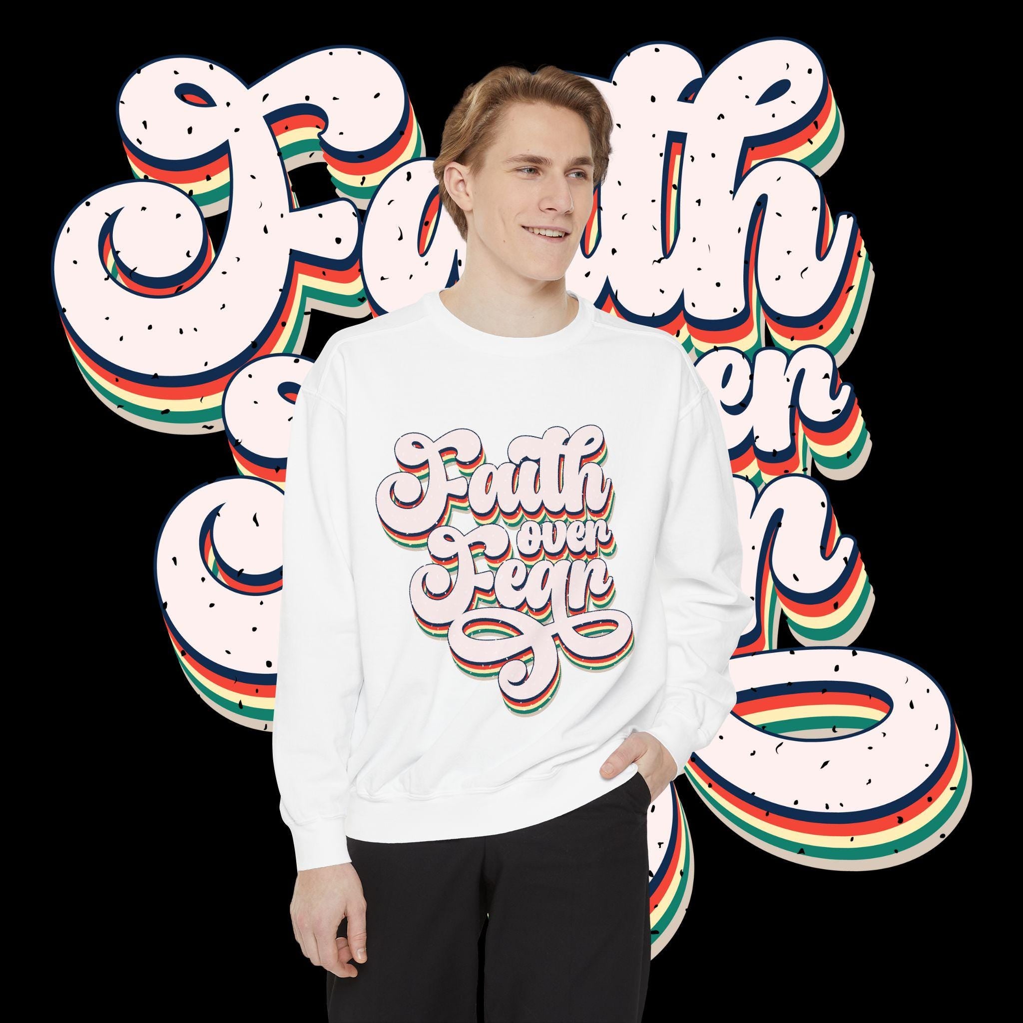 Faith Over Fear Retro Rainbow Sweatshirt