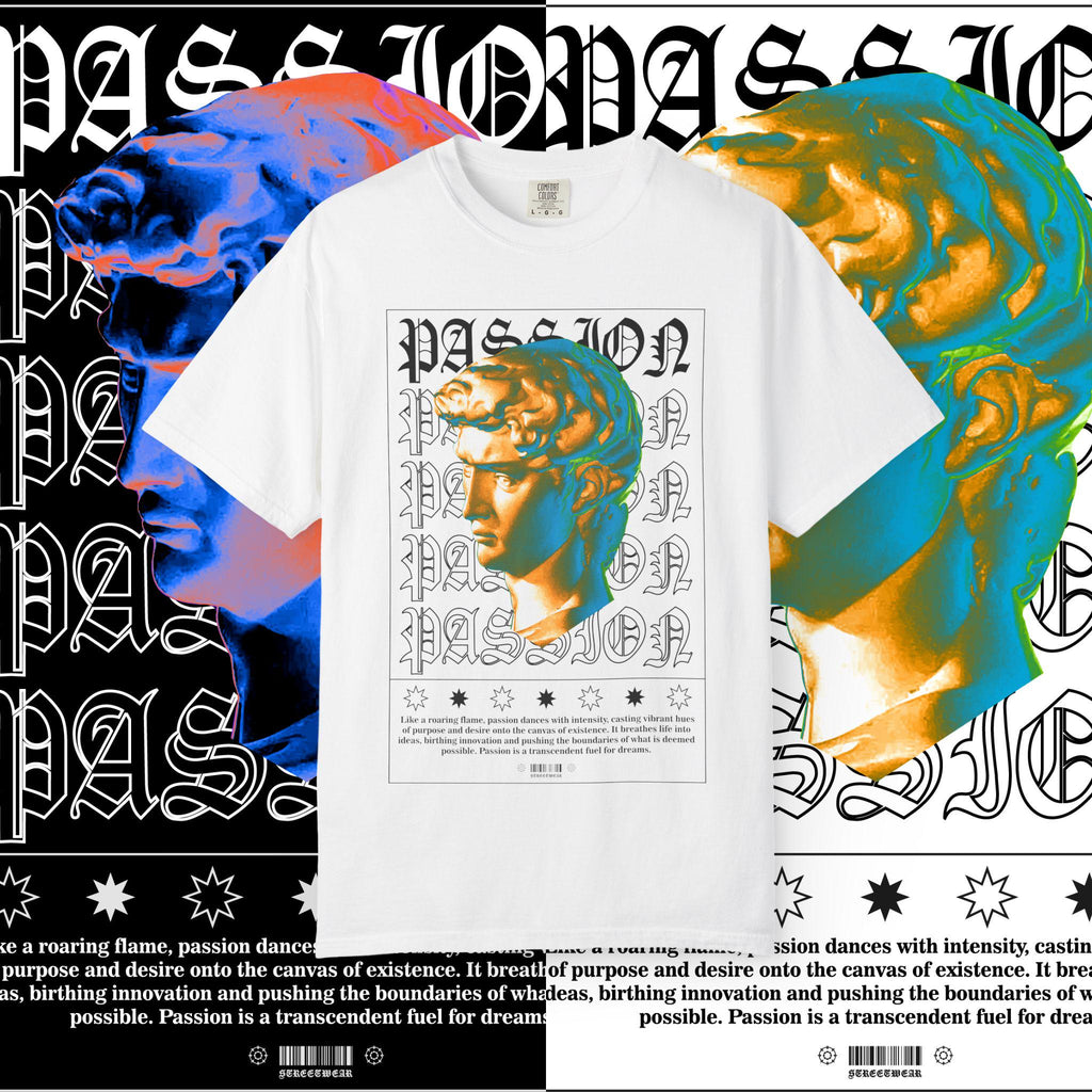 Garment-Dyed Cotton Graphic Tee: Passion Unisex T-Shirt