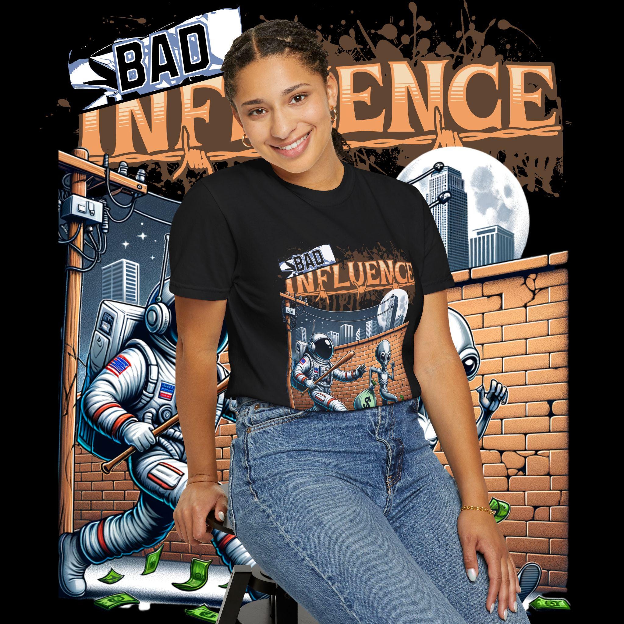 Bad Influence Graphic Tee: Unisex Garment-Dyed Cotton T-Shirt