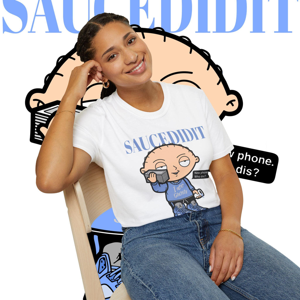 Stewie Griffin T-Shirt - "New phone Who dis?" Cartoon Tee