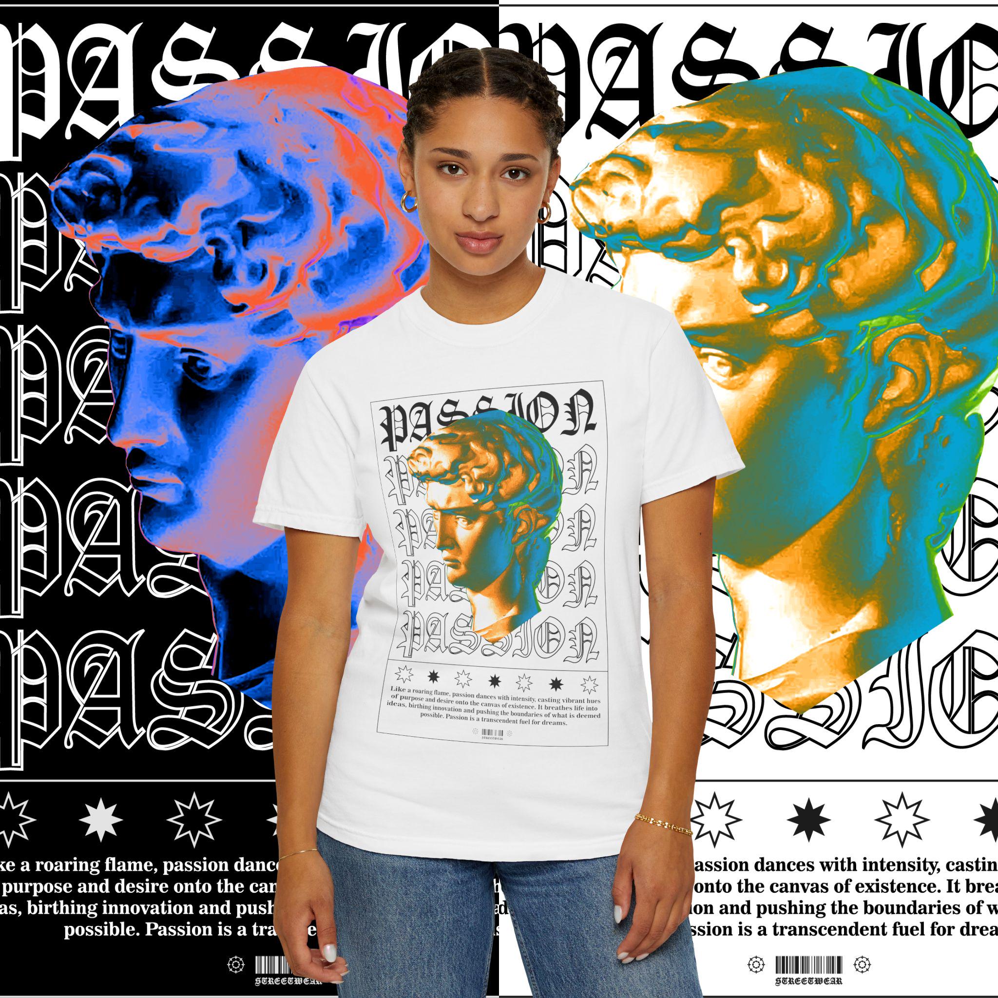 Garment-Dyed Cotton Graphic Tee: Passion Unisex T-Shirt
