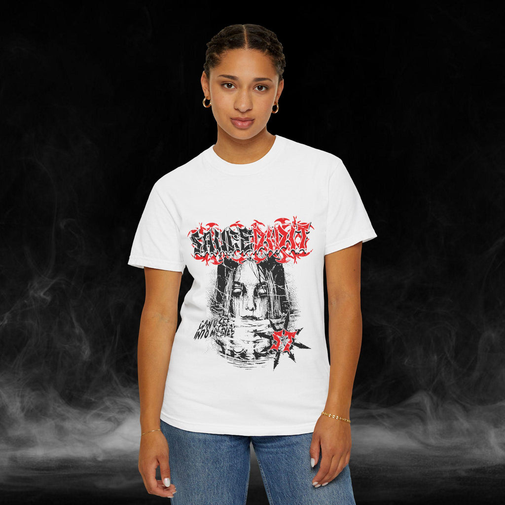 Indigo 'Can U See My Eyes' T-Shirt: Unisex Garment-Dyed Cotton Tee