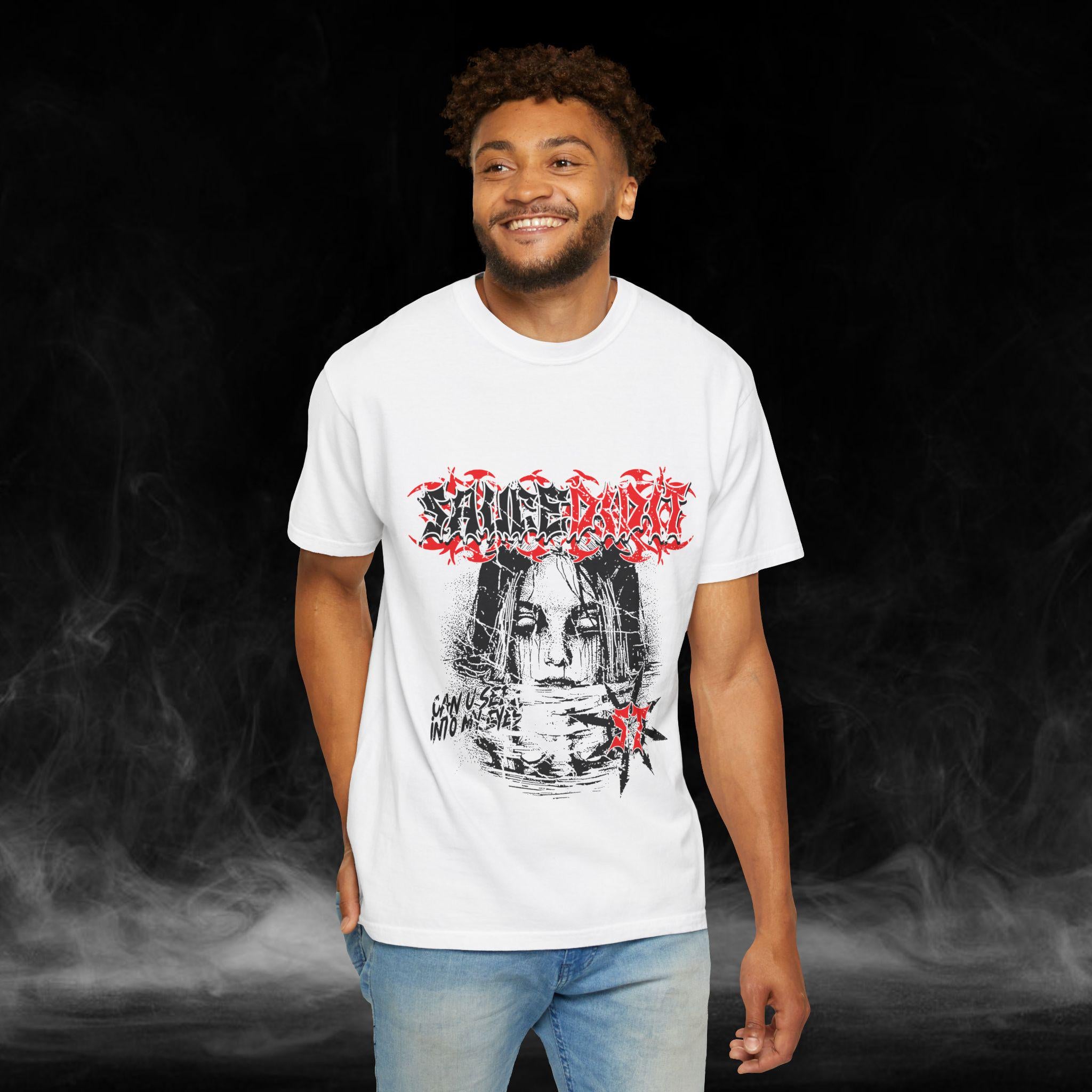 Indigo 'Can U See My Eyes' T-Shirt: Unisex Garment-Dyed Cotton Tee