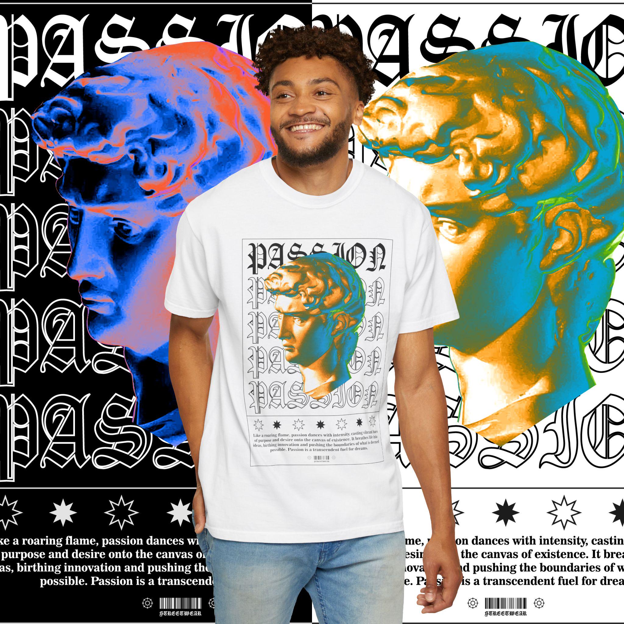 Garment-Dyed Cotton Graphic Tee: Passion Unisex T-Shirt