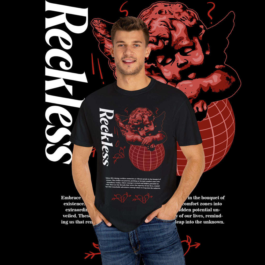 Vintage Graphic T-Shirt: Reckless Unisex Streetwear, Garment-Dyed Cotton