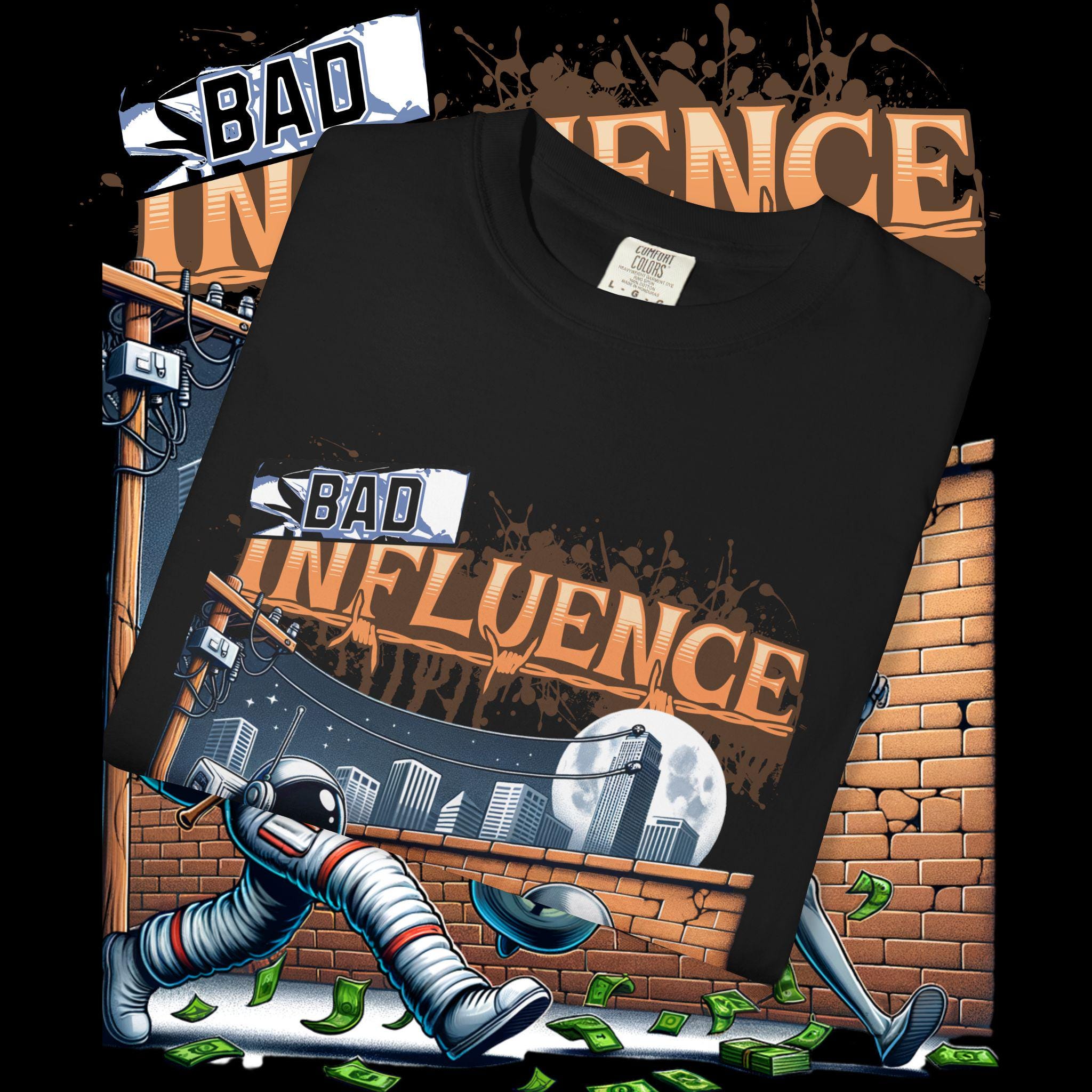 Bad Influence Graphic Tee: Unisex Garment-Dyed Cotton T-Shirt