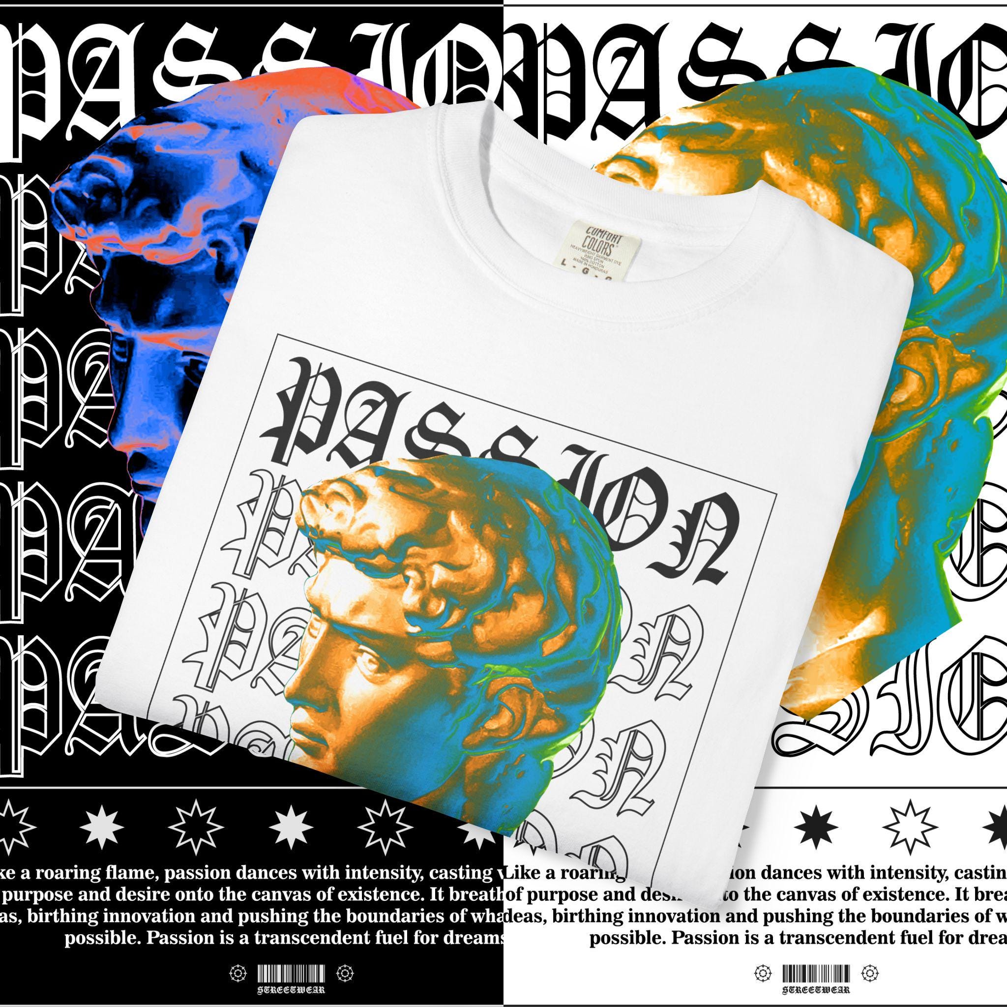 Garment-Dyed Cotton Graphic Tee: Passion Unisex T-Shirt