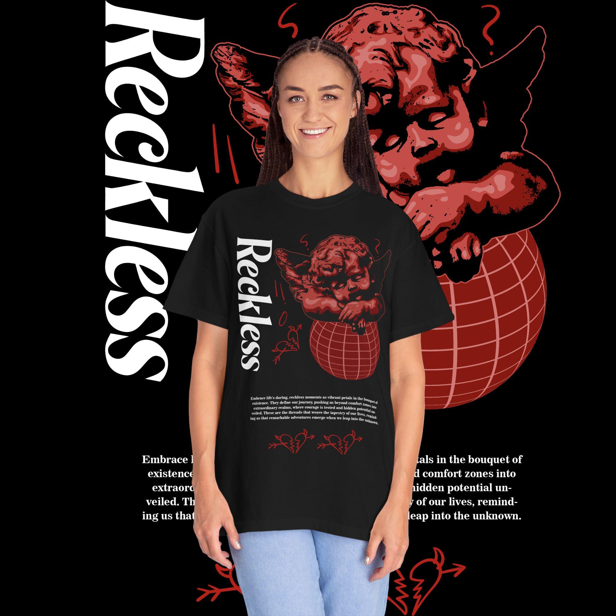 Vintage Graphic T-Shirt: Reckless Unisex Streetwear, Garment-Dyed Cotton