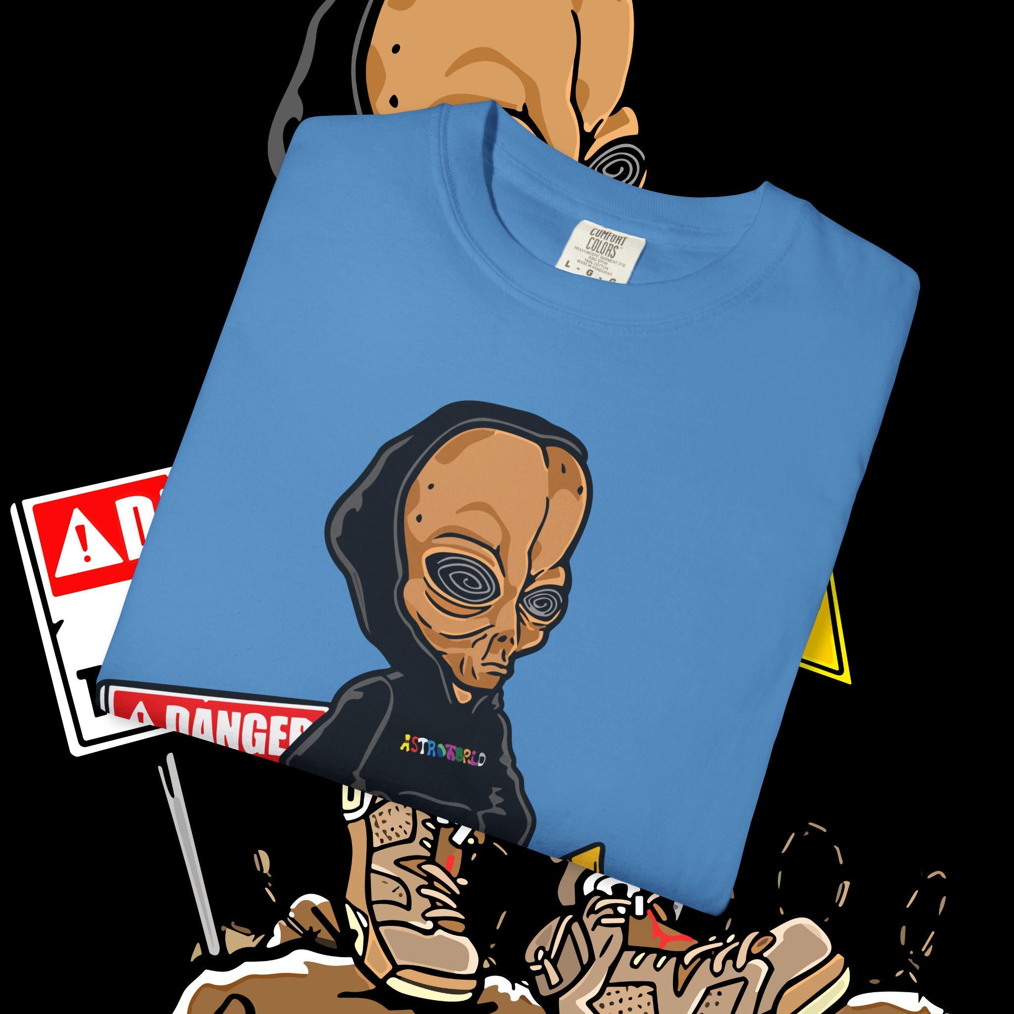 Alien Graphic Tee: Unisex Garment-Dyed US Cotton T-Shirt